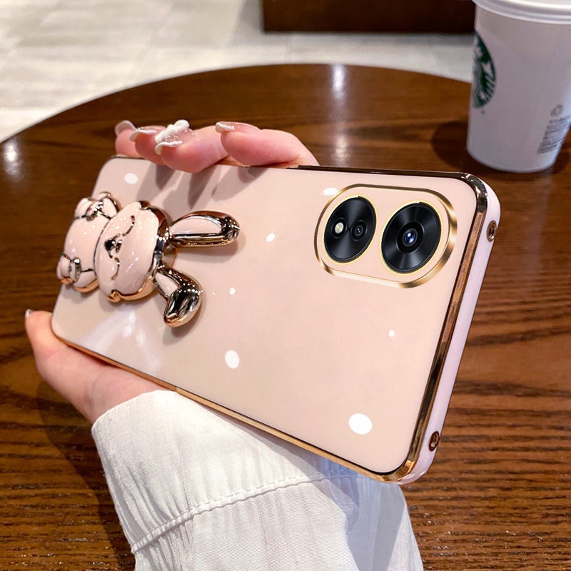 Ôp Điện Thoại Silicon Dẻo Mạ Màu Kẹo Ngọt Có Giá Đỡ Hình Thỏ Cho oppo a78 a58 4g 5g oppo a98 a1 pro a17
