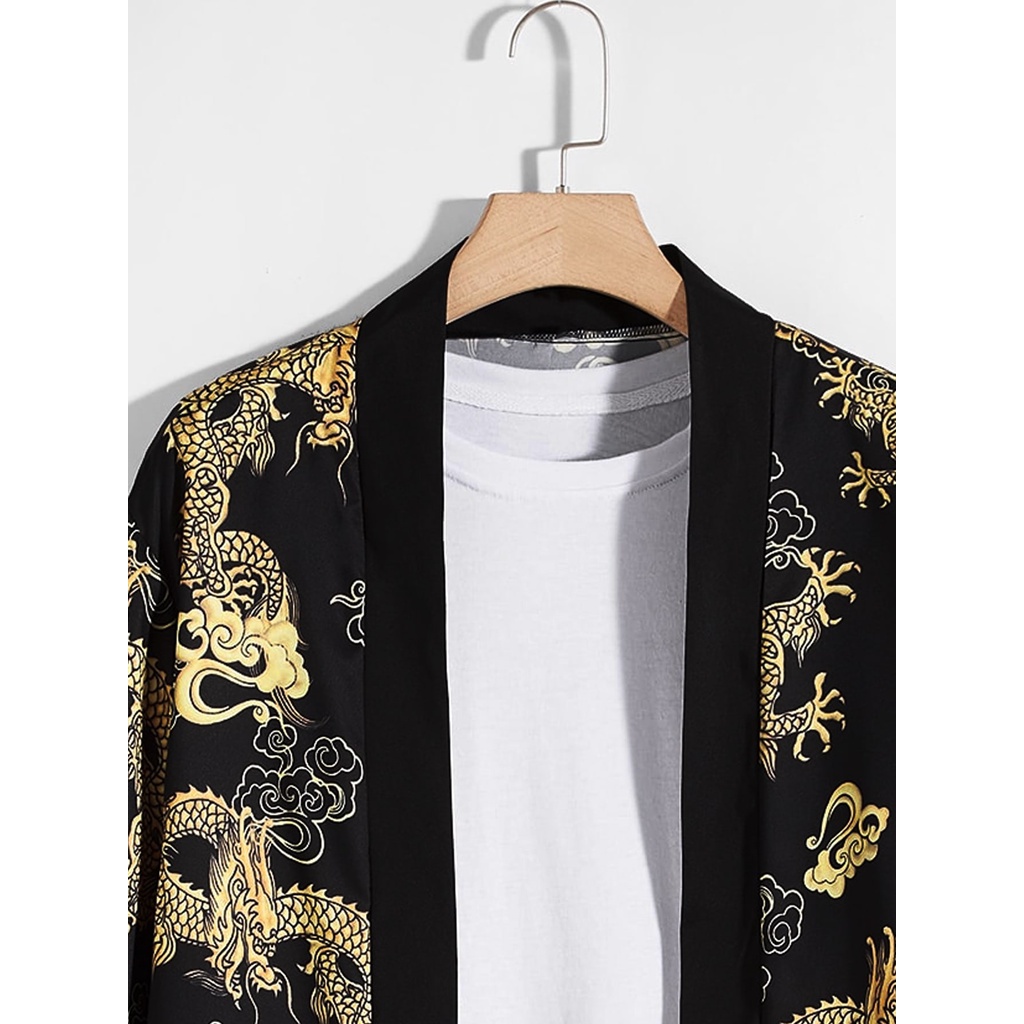 Áo kimono Nhật Bản Dài Tay Dáng Rộng In Hình Rồng Toàn Diện Thoải Mái Cho Nam