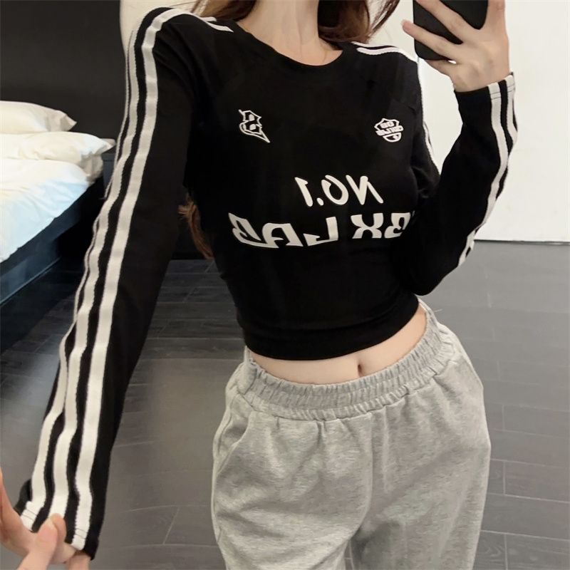 Áo Thun Tay Dài Dáng Ôm Màu Sắc Tương Phản Thời Trang Quyến Rũ Cho Nữ