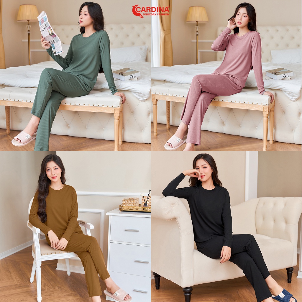 Đồ Bộ Nữ 𝐂𝐀𝐑𝐃𝐈𝐍𝐀 Chất Tăm Hàn Dài Tay Cổ Tròn Co Dãn Thoái Mái Ôm Vừa Tôn Dáng 3BTD01