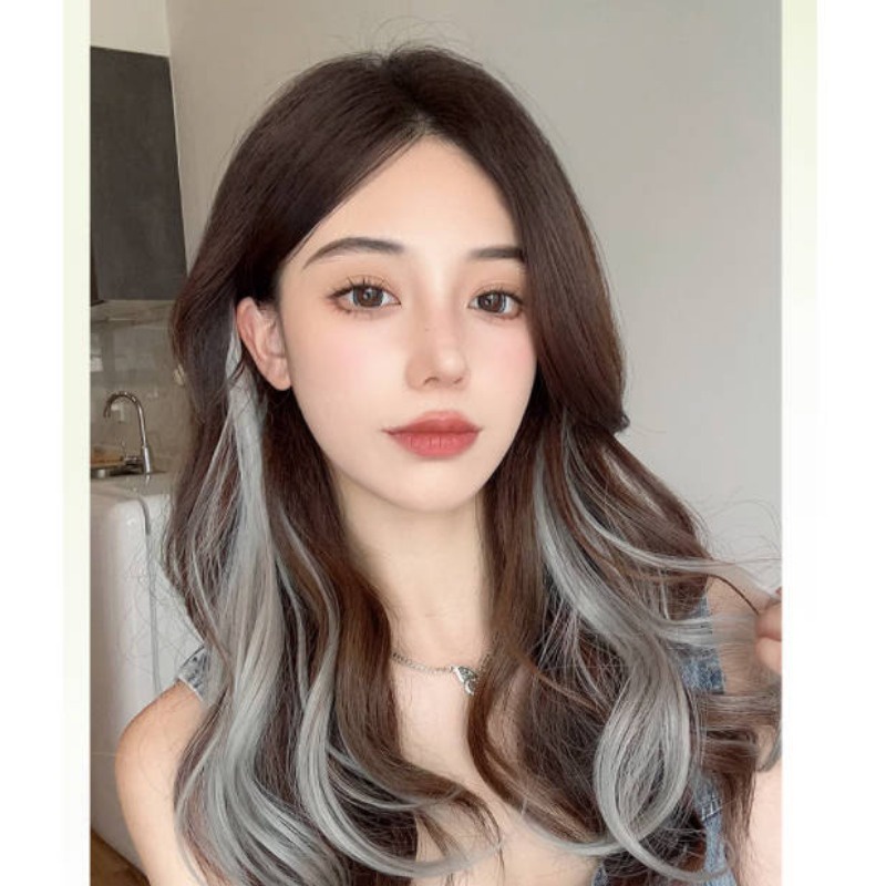 Bộ Tóc Giả Dài Xoăn Gợn Sóng Màu Xanh Lá Cá Tính Thời Trang Cho Nữ