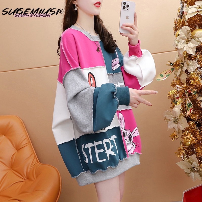 Sugemiusi Áo Nỉ Dài Tay Dáng Rộng Phong Cách Phương Tây Cho Nữ Sinh Trung Niên