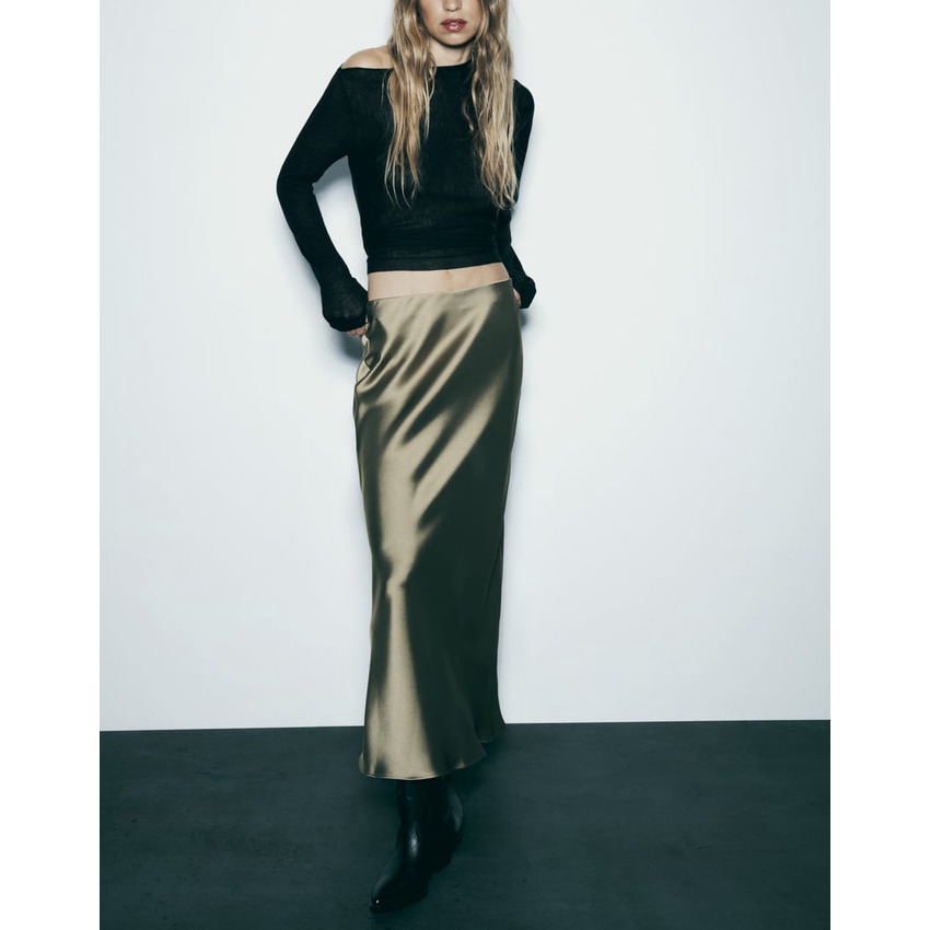 Zara Chân Váy Lụa Lưng Cao Thời Trang Mùa Thu Xinh Xắn 8632845