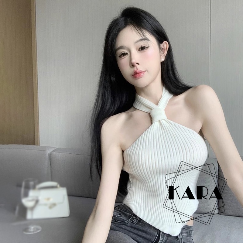 Áo Hai Dây Dệt Kim Màu Sắc Đơn Giản Cho Nữ