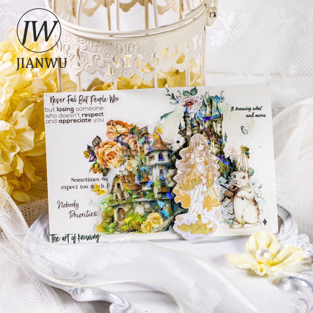 Jianwu Set 10 Tấm Nhãn Dán Hình Lâu Đài Cánh Đồng Hoa Cổ Điển Sáng Tạo diy Trang Trí Phong Cảnh Văn Phòng Phẩm