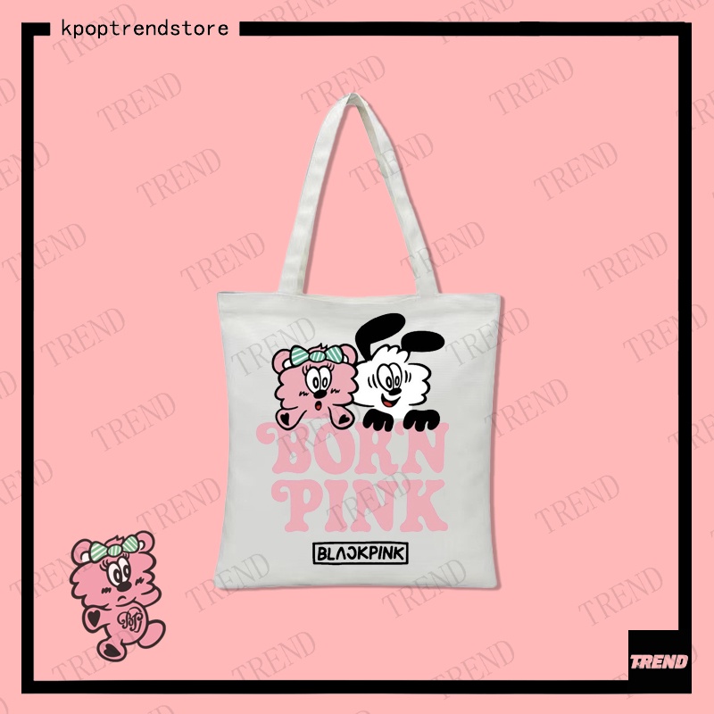 Túi Xách Vải canvas Cỡ Lớn In Họa Tiết Hoạt Hình blackpink x verdy Thời Trang Cho Nữ
