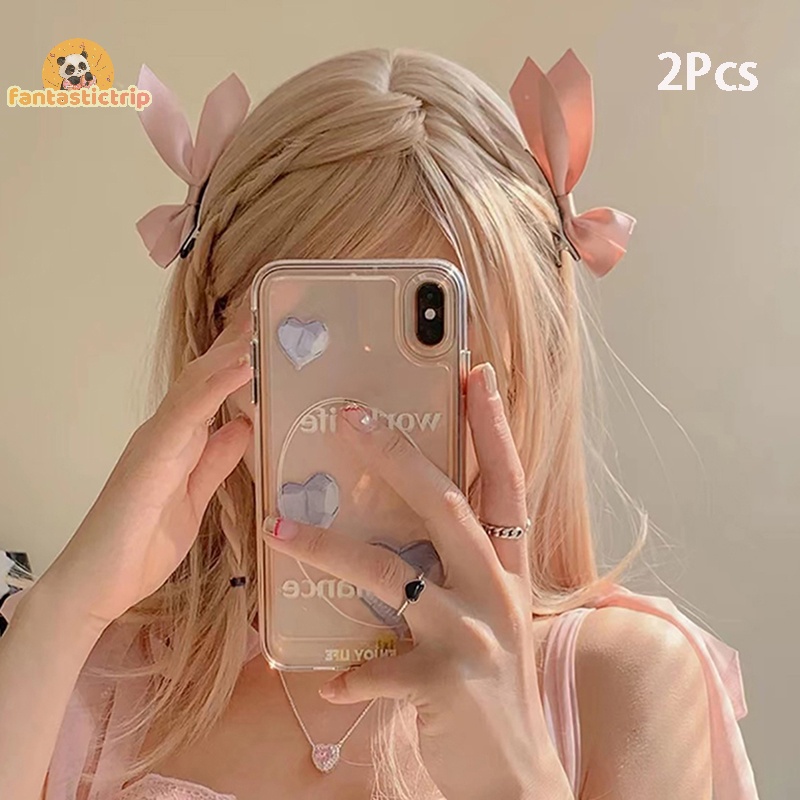 Set 2 Kẹp Tóc Nơ Ruy Băng Phong Cách vintage Ngọt Ngào Cho Nữ Mới