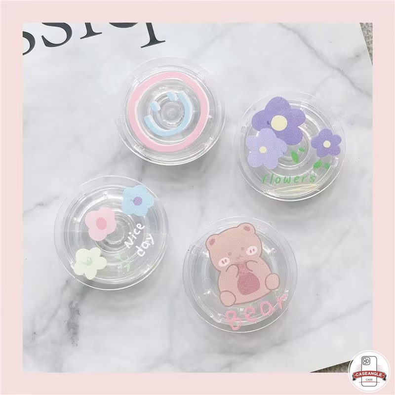 Giá Đỡ Điện Thoại Họa Tiết Hoa / Gấu / Thỏ graffiti Mặt Cười Dễ Thương Có Thể Gập Lại