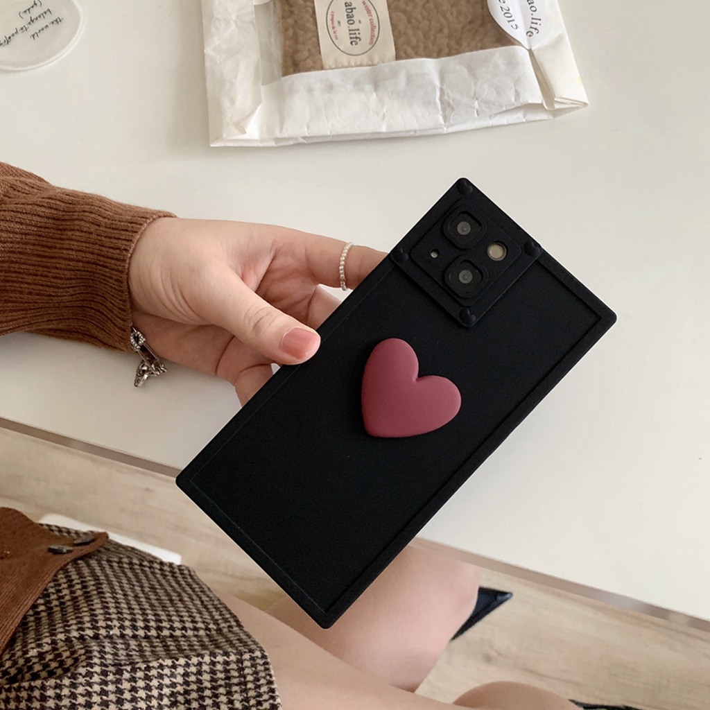 Ốp Điện Thoại Hình Vuông Họa Tiết Trái Tim 3d Màu gradient Cho iphone 14 pro max 14pro 14 13 pro max 12 pro max 11