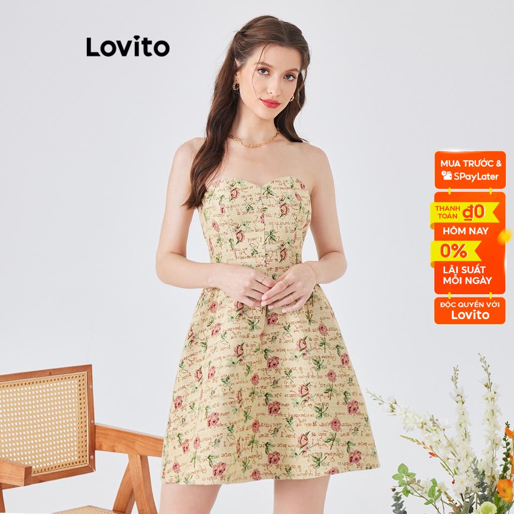 Đầm Lovito phong cách dự tiệc họa tiết hoa xếp nếp khóa kéo sau lưng dành cho nữ L54ED114 (nhiều màu sắc)