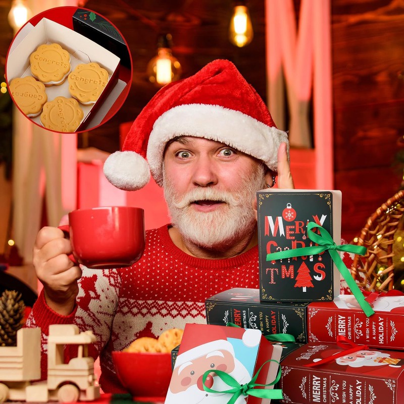 Hộp Đựng Kẹo / Bánh Quy / Quà Giáng Sinh Hình Cuốn Sách / Chúc Mừng Năm Mới / Ông Già Noel