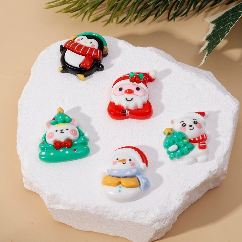 Bộ 10 Tượng Ông Già Noel mini Bằng Nhựa resin Trang Trí Sổ Tay / Kẹp Tóc diy