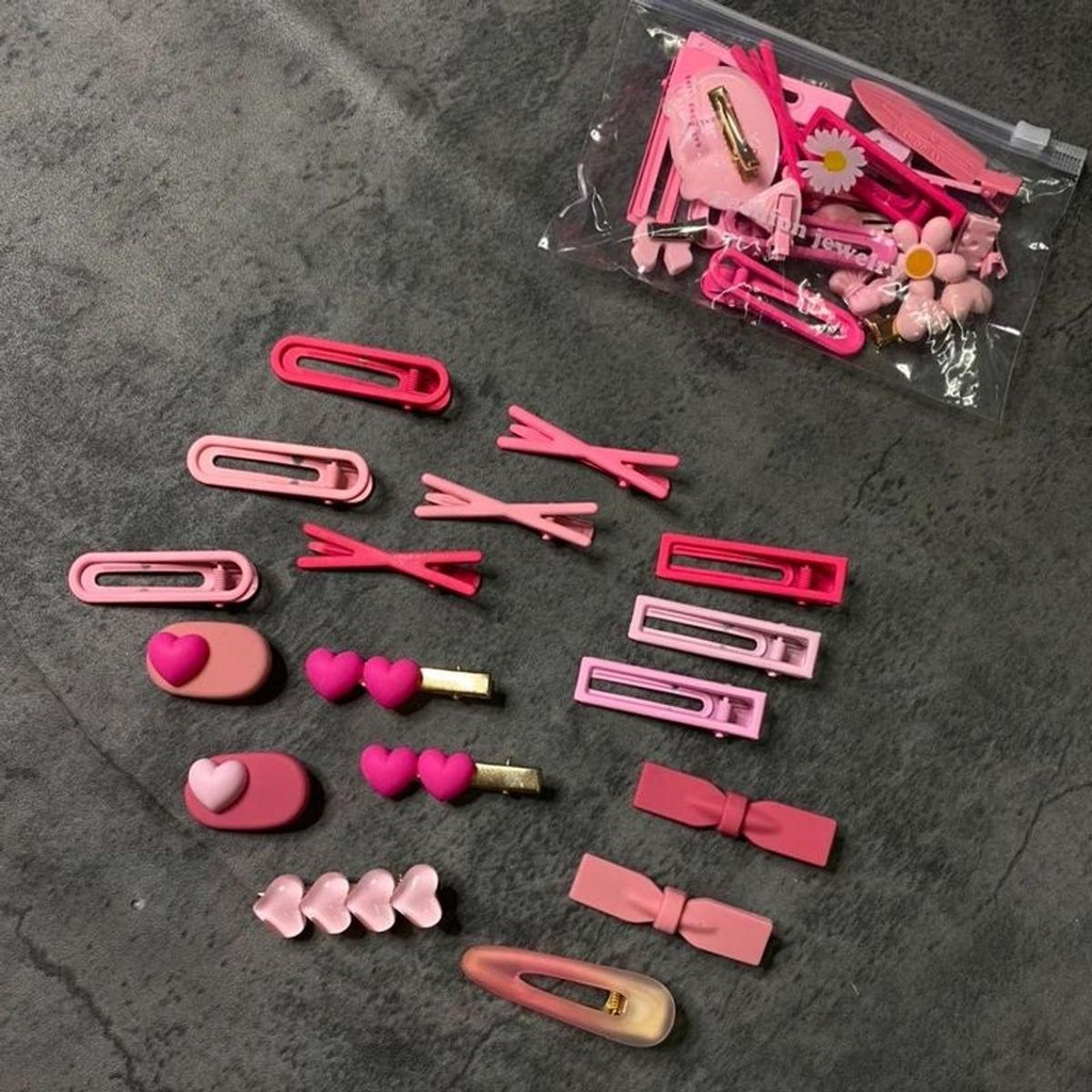 Set kẹp tóc Hồng 17 và 19 món dễ thương cute cưng xỉu lun