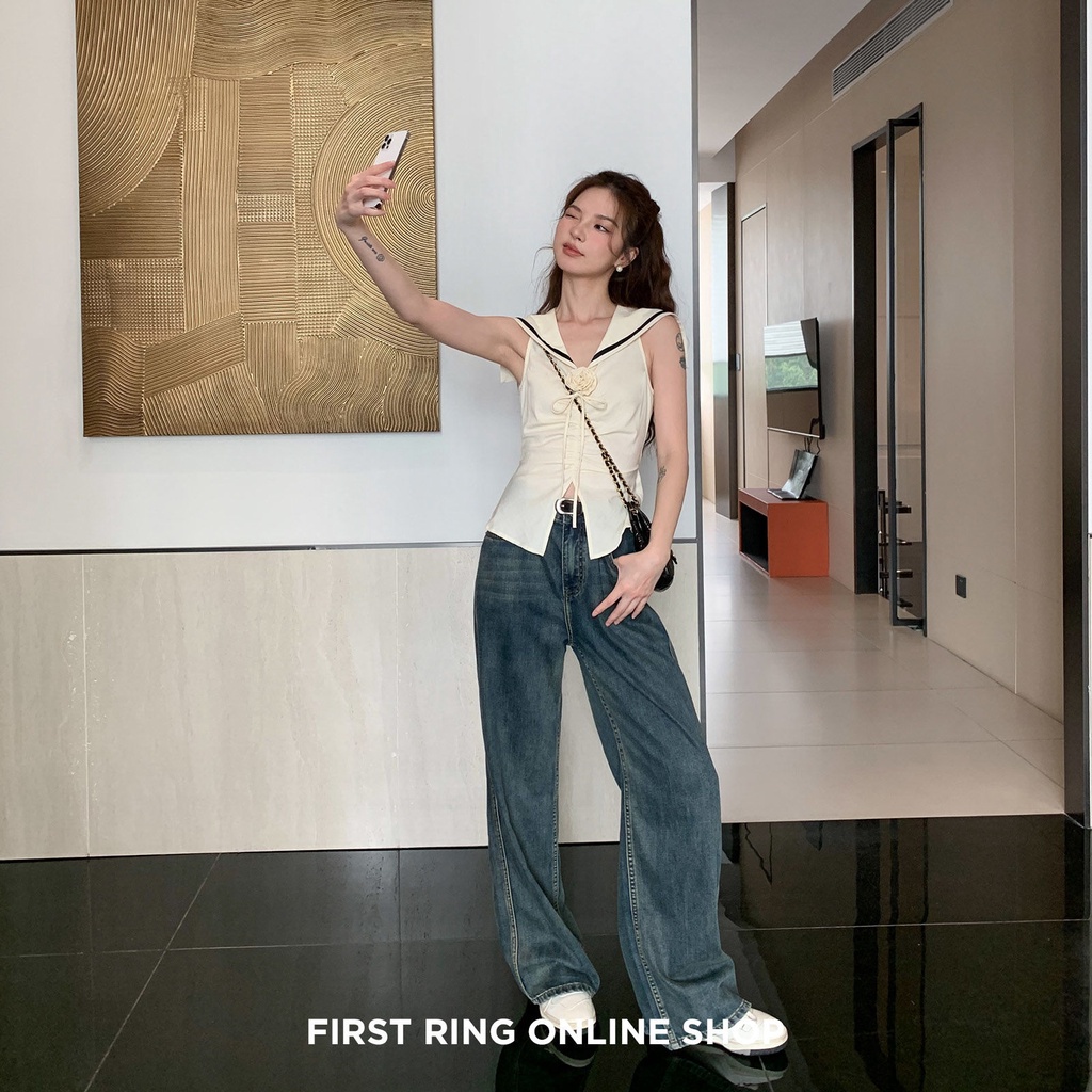 Áo Thủy Thủ Sát Nách Cổ Xếp Ly Thời Trang Mùa Hè 2023 i7j7