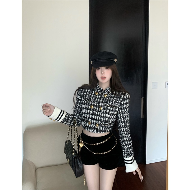 Lisynn Áo Khoác Nhung Ngắn Phối Màu Đen Trắng Thời Trang Cao Cấp Cho Gia Đình