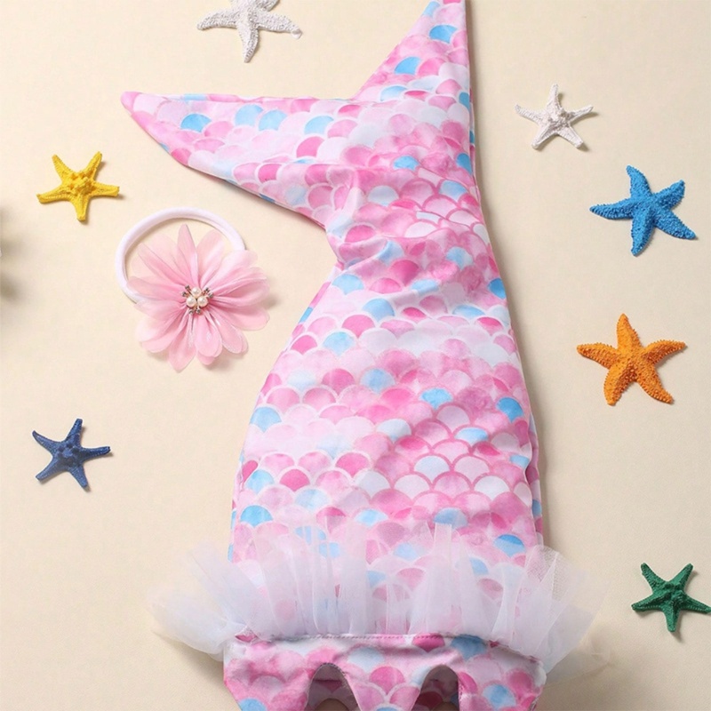 Set 2 Món Áo Liền Quần + Băng Đô Hoa / Nàng Tiên Cá Chụp Ảnh Cho Bé Sơ Sinh