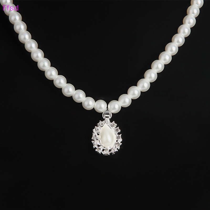 Luimo Bộ Vòng cổ + Bông Tai Đính Pha Lê & Ngọc Trai Nhân Tạo Hình Giọt Nước