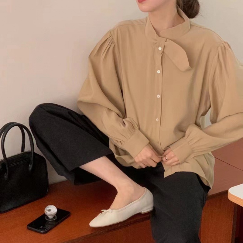 Liên Kết Với Liên Kết Với Nhau ❤ Áo Sơ Mi Tay Dài Màu Sắc Đơn Giản Thanh Lịch Cho Nữ