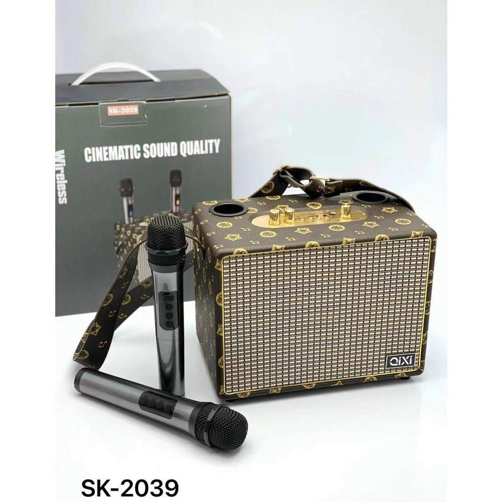 Loa Bluetooth Karaoke Qixi SK2039 Kèm 2 Micro Không Dây Thiết Kế Thời Thượng Bass Cực Căng, Chất Âm Cực Hay