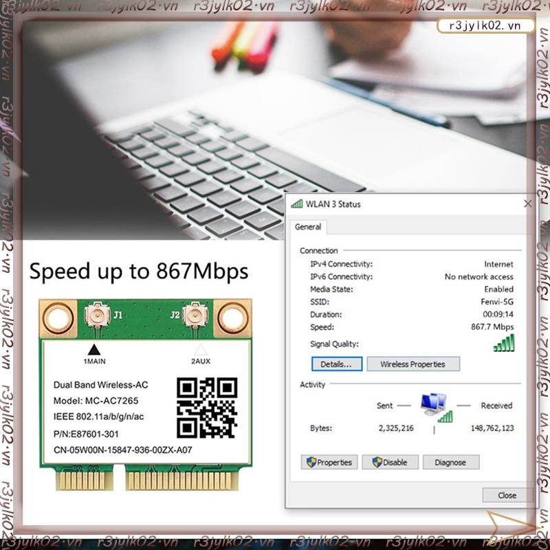 Linh Kiện Điện Tử r3jylk02.Vnr3Jylk02.vn #1200Mbps Thẻ wifi Băng Tần Kép mini mc-ac7265 2.4g 5ghz Cho laptop