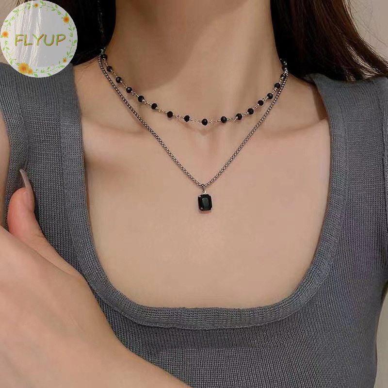 Flyup Vòng Cổ choker Hạt Hai Lớp Màu Đen Hình Học Làm Quà Tặng Cho Bạn Bè vn