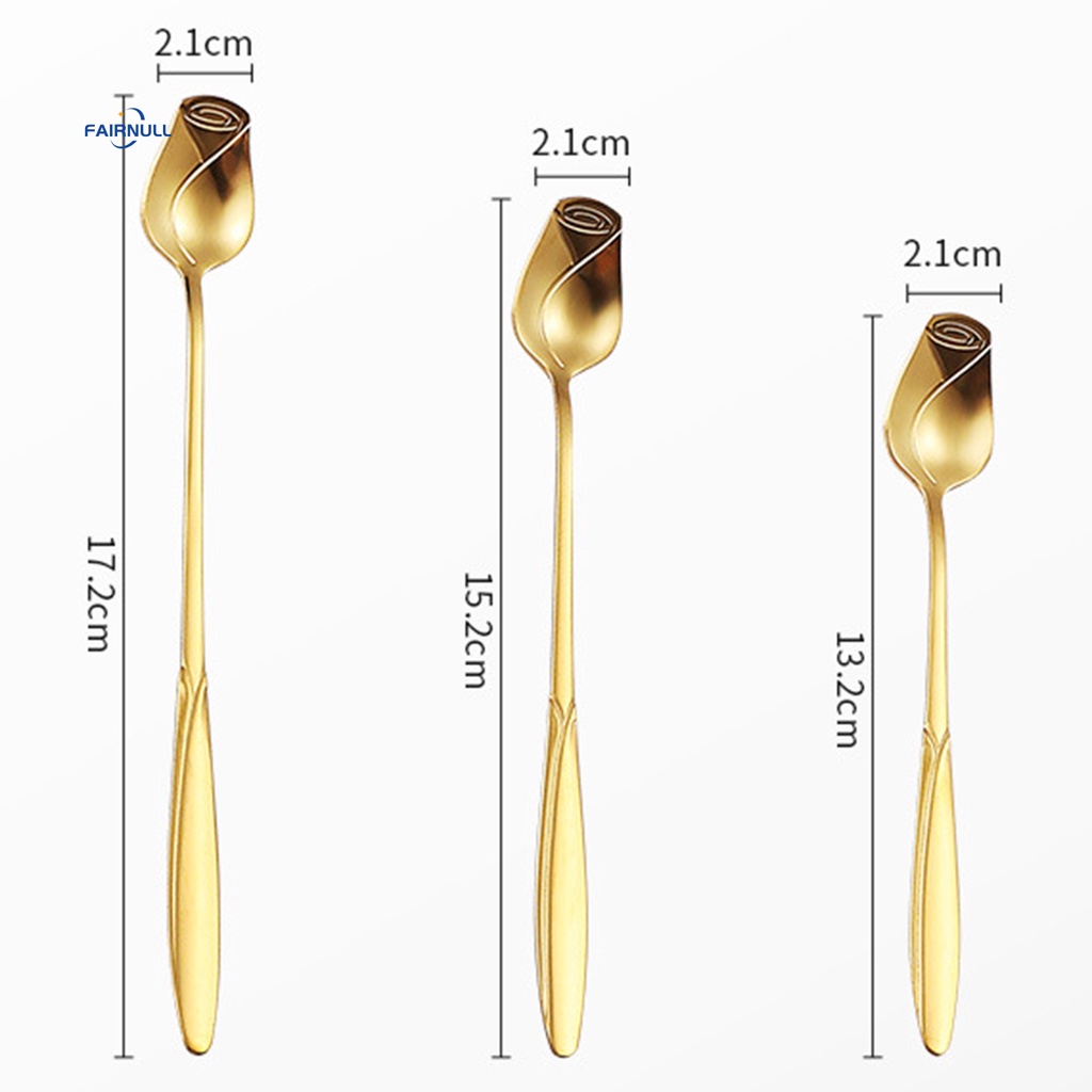 Fairnull Muỗng Cà Phê Tay Cầm Dài Bằng Thép Không Gỉ Cấp Thực Phẩm Thoải Mái Hình Hoa Hồng Cho Nhà Bếp