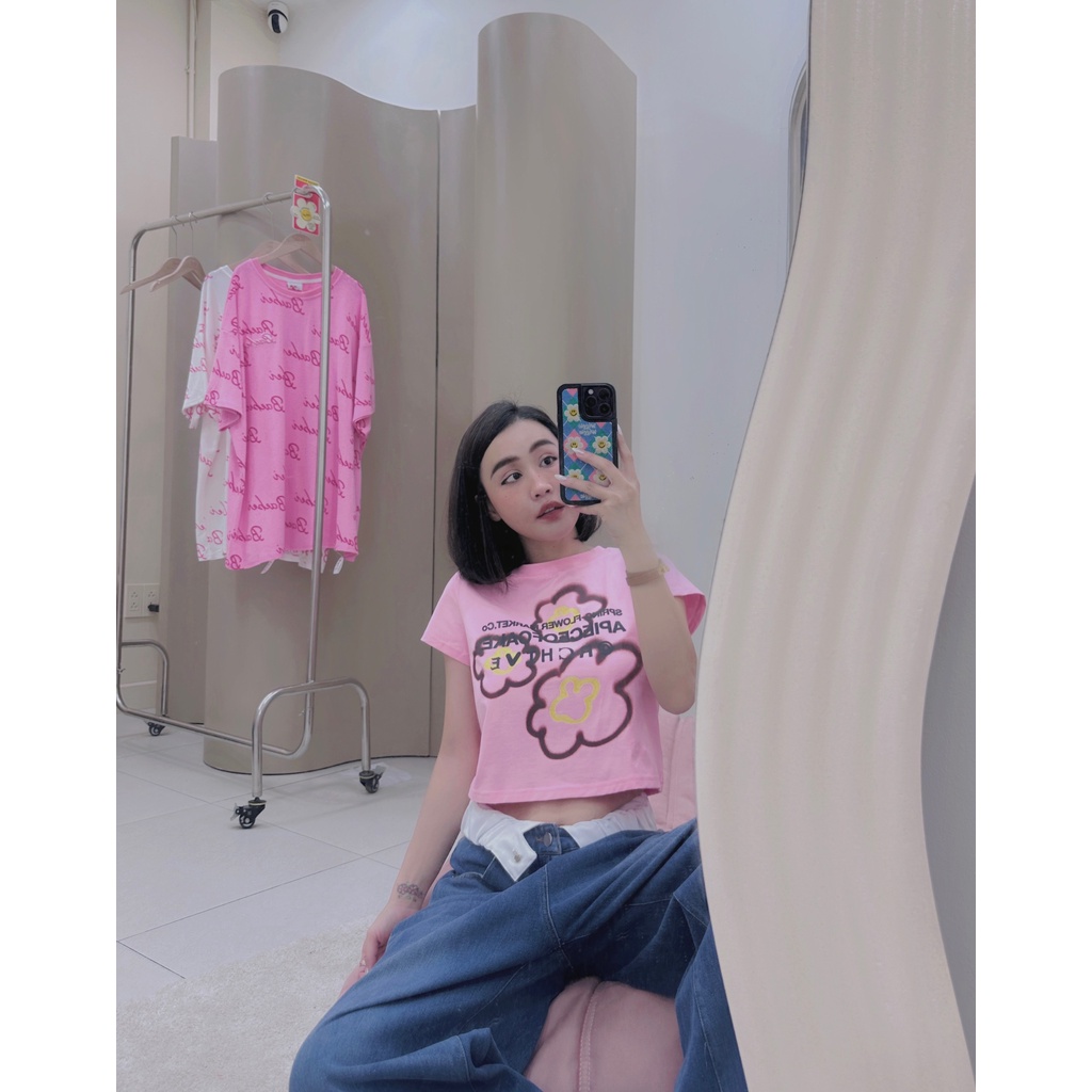 Áo crop y2k baby.tee bông hoa