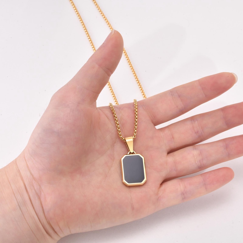 Vnox Vòng cổ Mặt Vuông Bằng Thép Không Gỉ Màu Vàng Đơn Giản Cho Nam Và Nữ