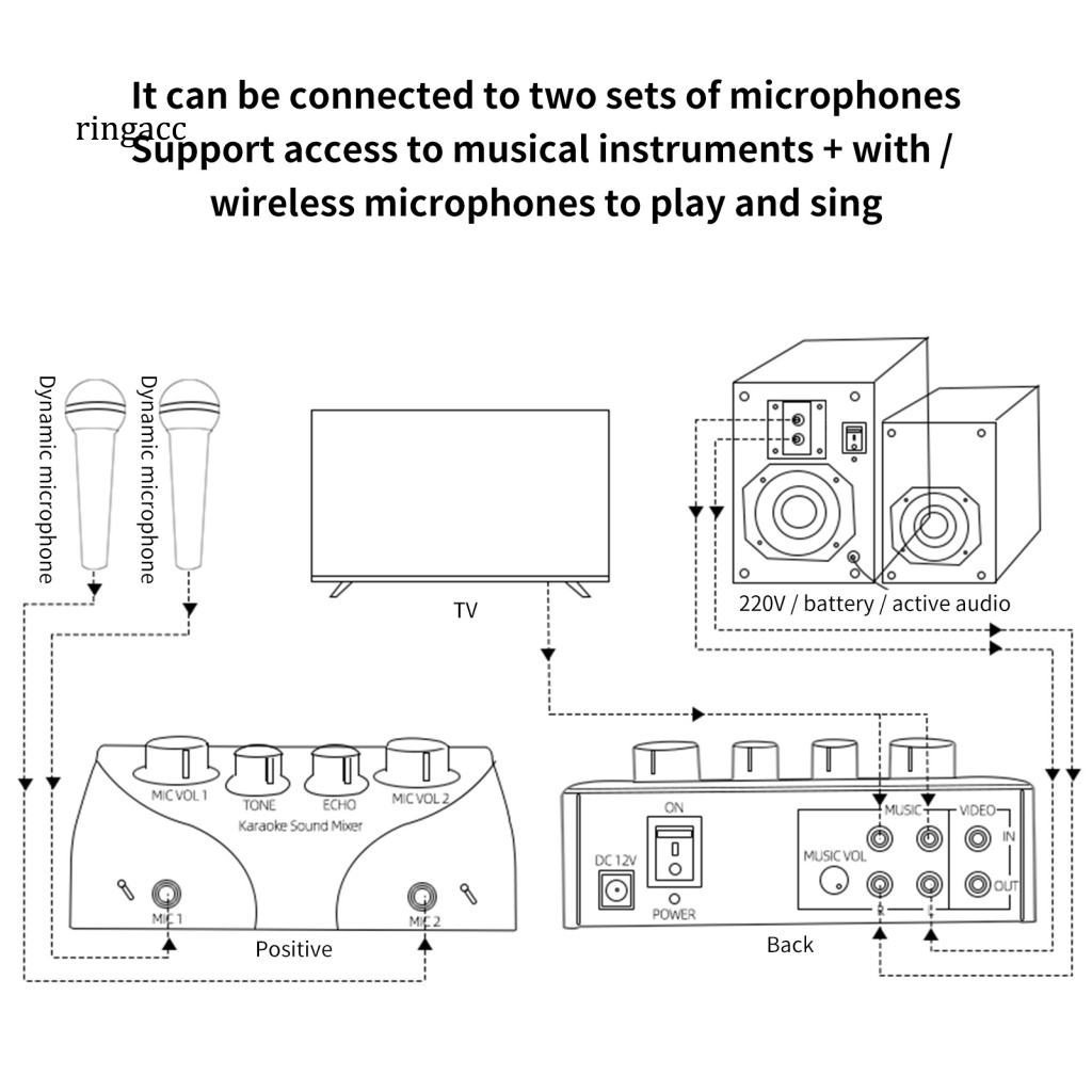 Rga Bộ Khuếch Đại Micro karaoke echo Hai mic mini Chuyên Nghiệp Cho Điện Thoại / Máy Tính