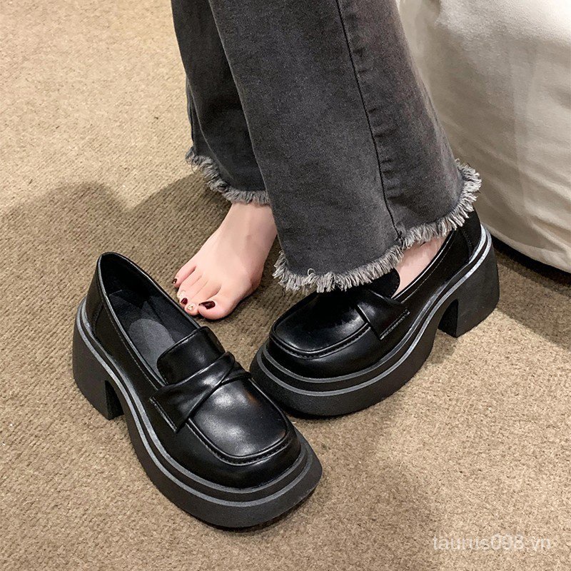 Giày Da Đế Dày Mũi Tròn Phong Cách Anh Quốc Thời Trang Xuân Thu 2023