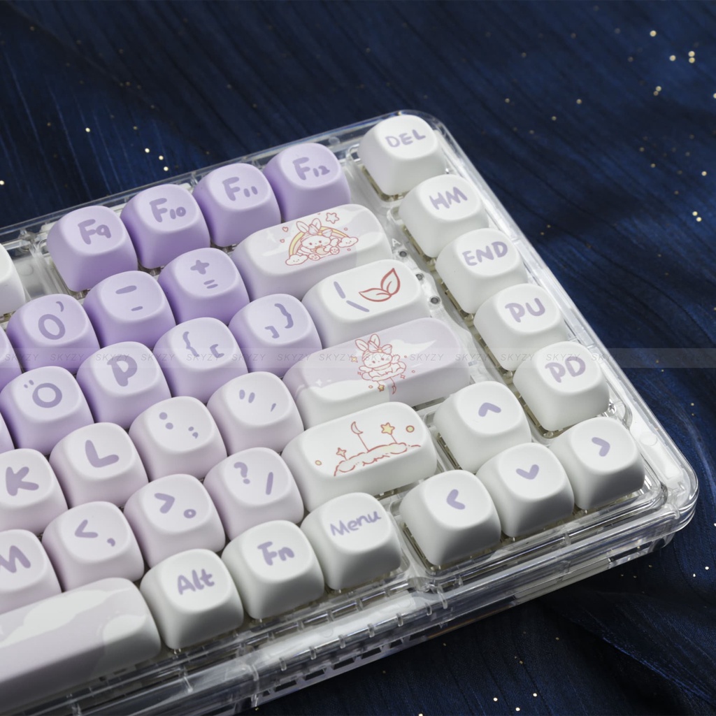 Gradient Thỏ Tím Keycaps MOA Profile Hoạt Hình Dễ Thương PBT DYE SUB Bàn Phím Cơ Keycap