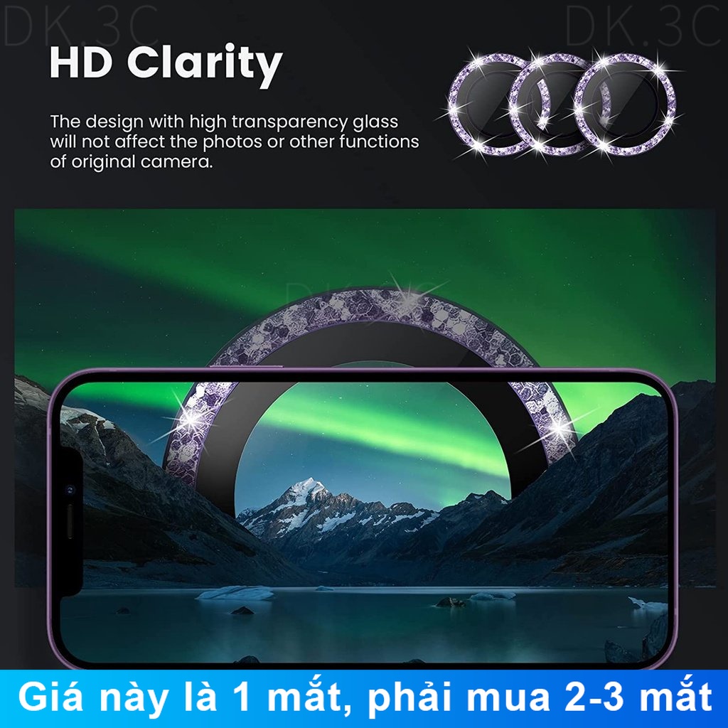 Nắp đính đá bảo vệ camera sau thích hợp cho iPhone 11 12 13 14 15 Pro Max Mini / 14 15 Plus