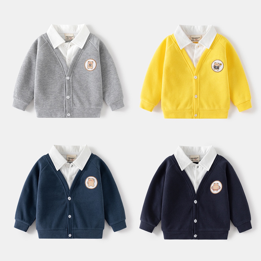 Áo Khoác cardigan Giả Hai Lớp Có Nón Dài Tay Thời Trang Mùa Thu Phong Cách Hàn Quốc Cho Bé Trai