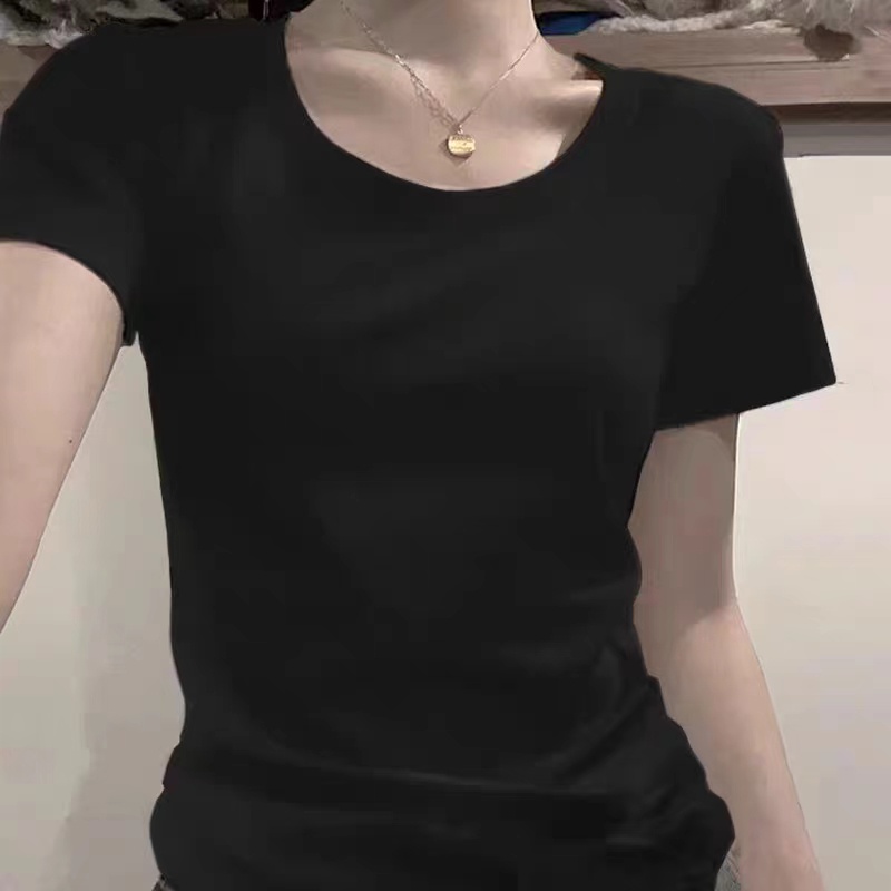 Áo baby tee trơn Áo sơ mi croptop Áo Thun Nữ Ngắn Tay Cổ Chữ u Hở Vai Thời Trang