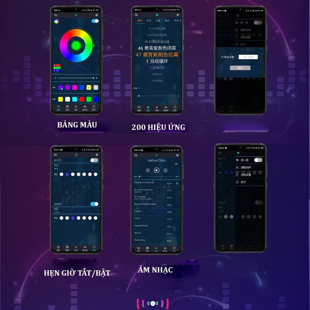 Đèn LED pháo hoa ngoài trời, chống nước full size kết nối Bluetooth màu ánh sáng đẹp, hiệu ứng pháo hoa