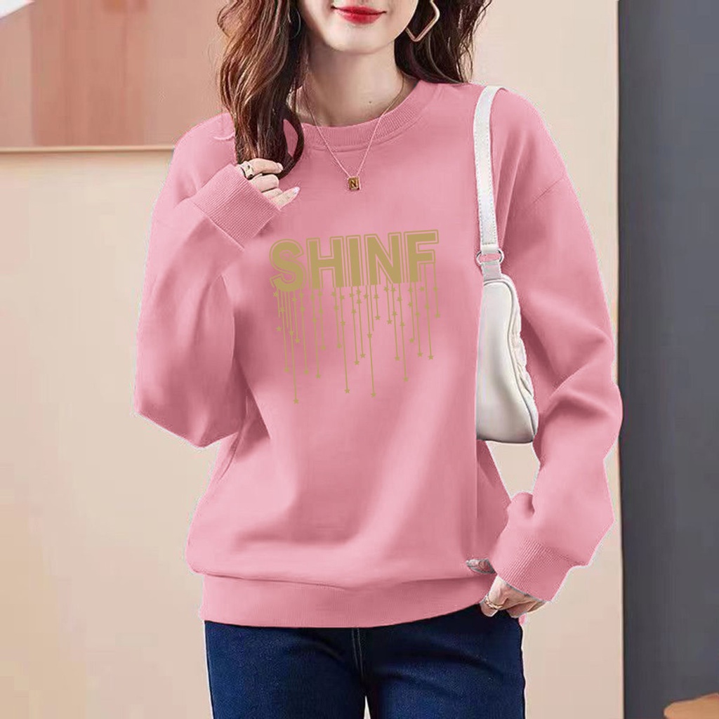 Áo sweater Cổ Tròn Tay Dài Dáng Rộng In Họa Tiết Đơn Giản Thời Trang Xuân Thu Hàn Quốc 2023 Cho Nữ