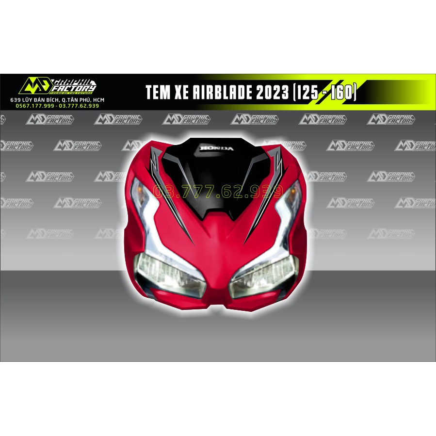 Tem rời Air Blade / AB /Air Blade 2022 2023 xe đỏ - tem chỉ xám đen đơn giản - không bay màu
