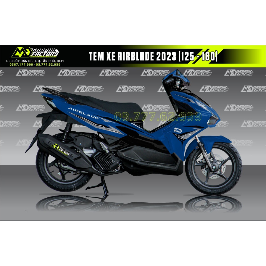 Tem rời AB / Air Blade / AirBlade 2022 2023 xe xanh dương - mẫu chỉ xám đen đơn giản - dễ dán