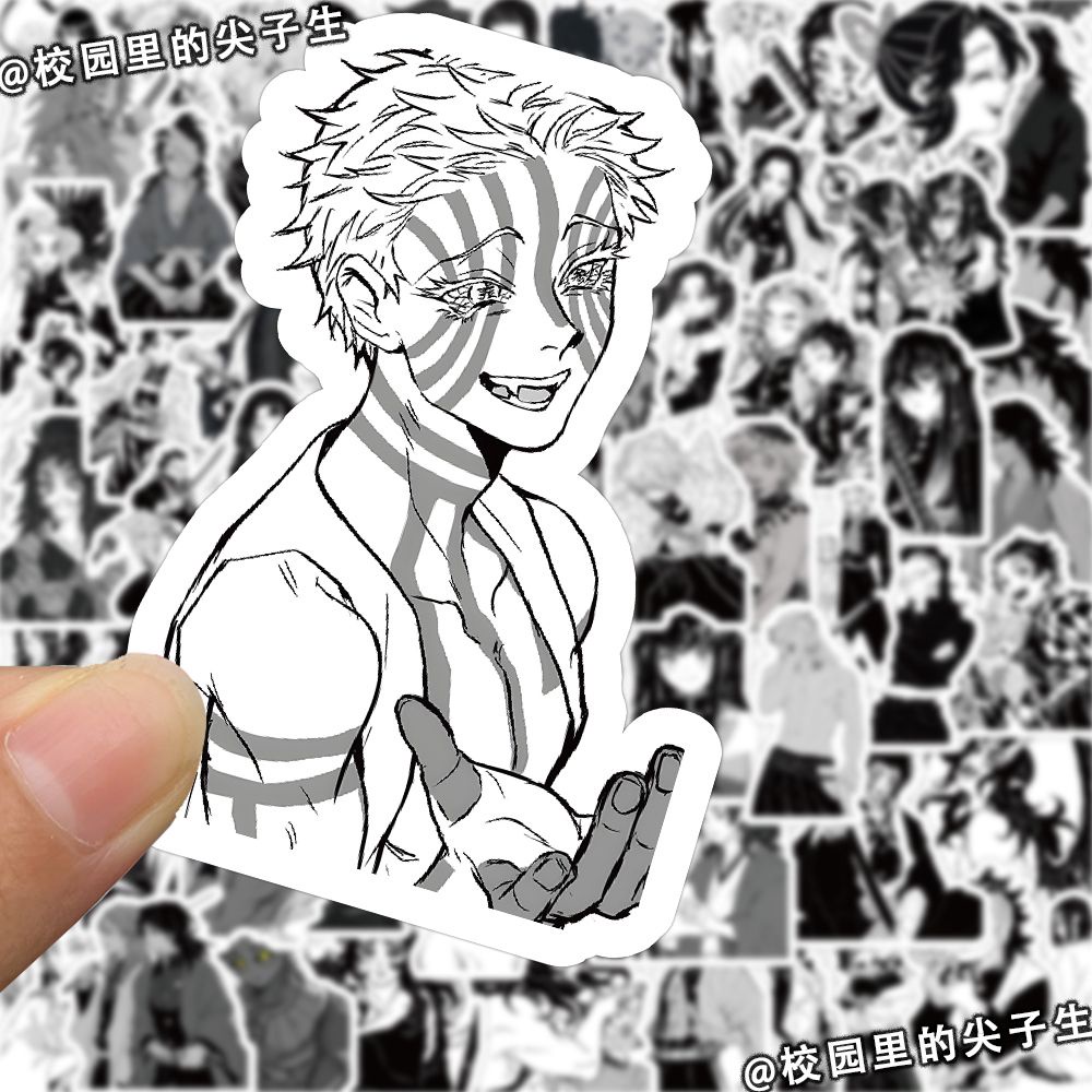 Set 100 Miếng Dán Trang Trí Điện Thoại / laptop / Vali / Mũ Bảo Hiểm Hình anime demon slayer Màu Trắng Đen