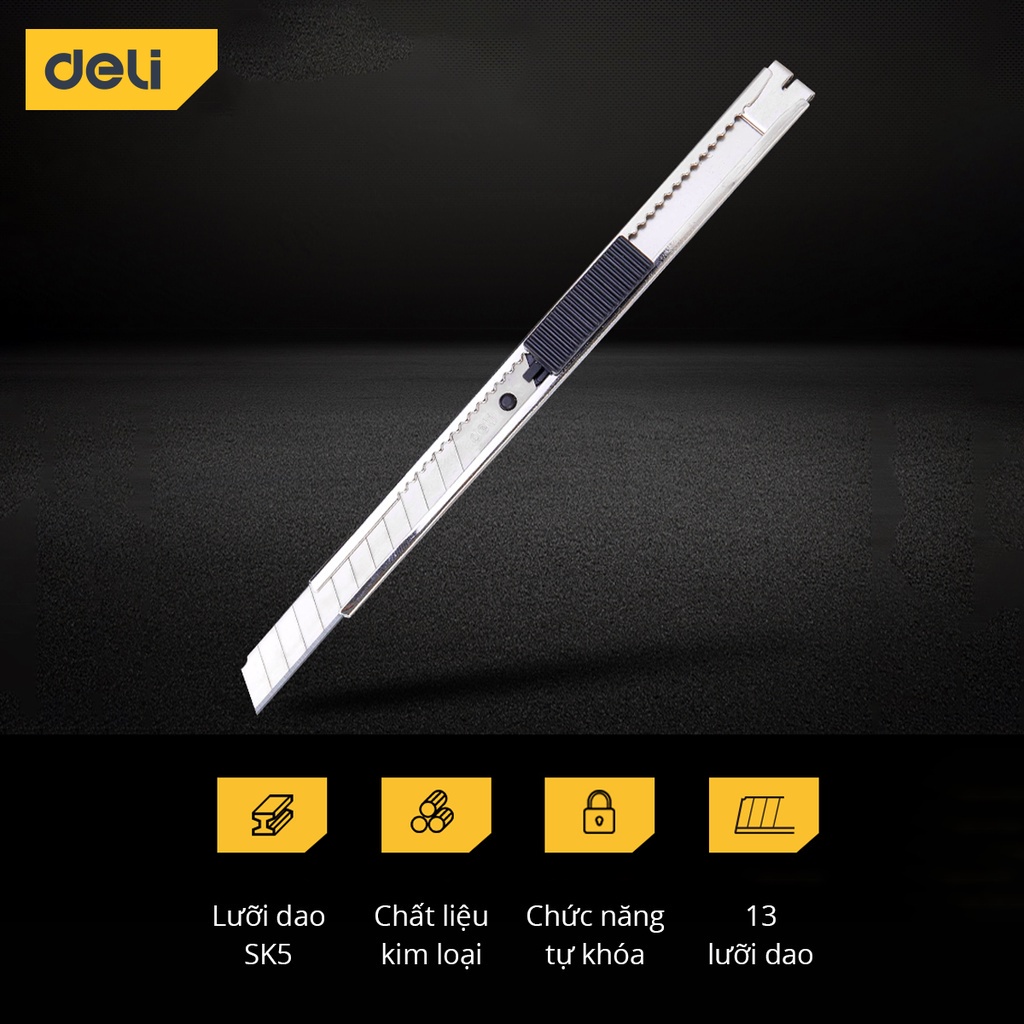 Dao Rọc Giấy, Cắt Dây Điện Deli Cao Cấp - Lưỡi Dao SK5 Sắc Bén 18mm - Sử Dụng Trong Gia Đình, Sửa Chữa Điện - DL003