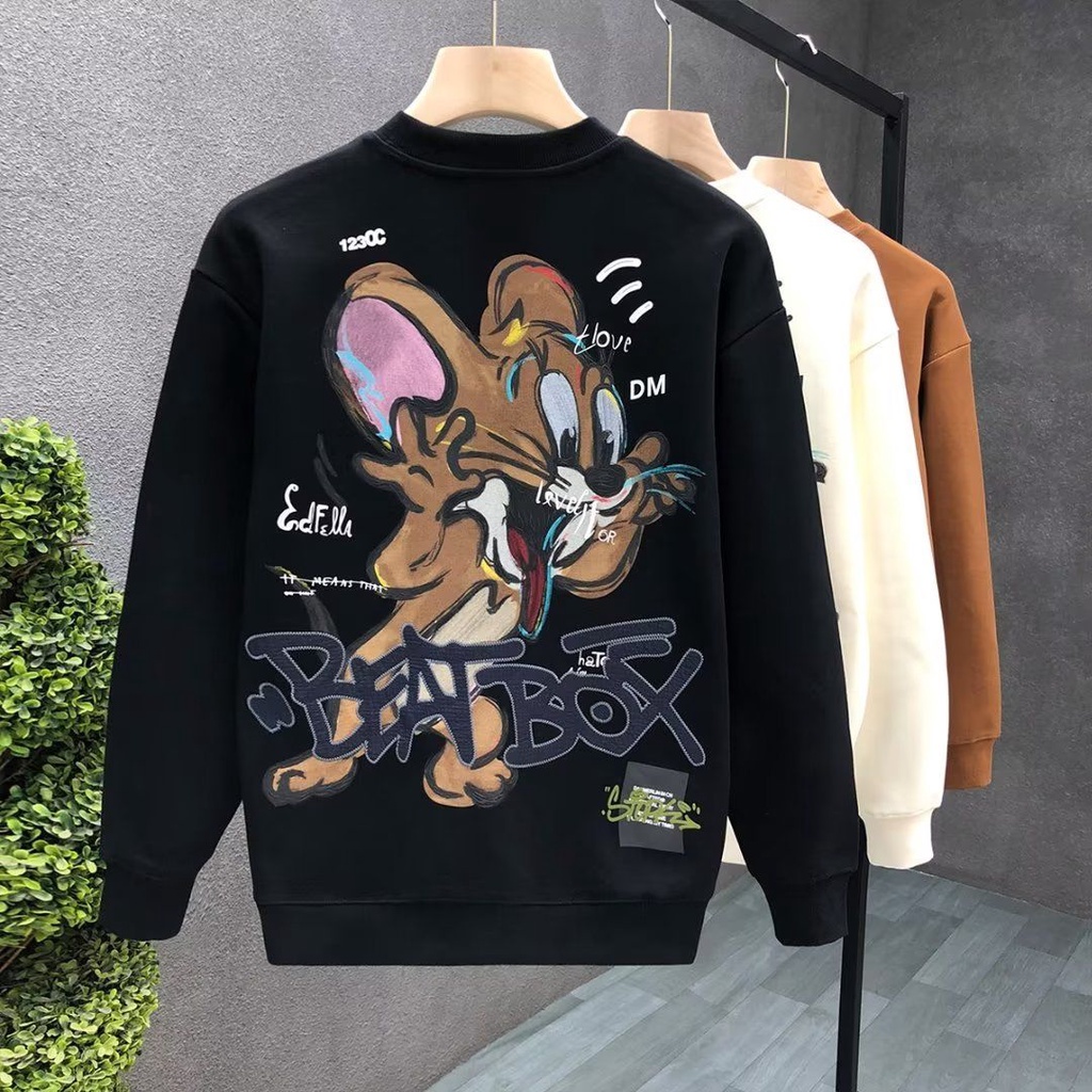 Áo Thun Tay Dài Cổ Tròn Thêu Họa Tiết Phong Cách Đường Phố Mỹ Thời Trang Mùa Thu Mới Cho Nam