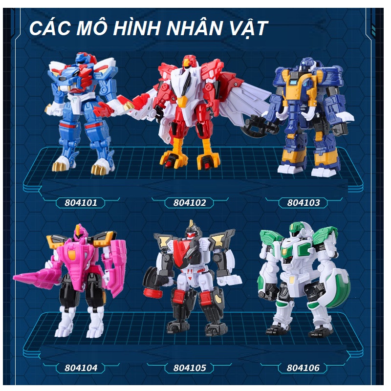 Mô hình Robot chiến Binh Thú miniforce biệt đội siêu nhân nhí mùa 4 mini cỡ nhỏ đồ chơi trẻ em có tặng xe