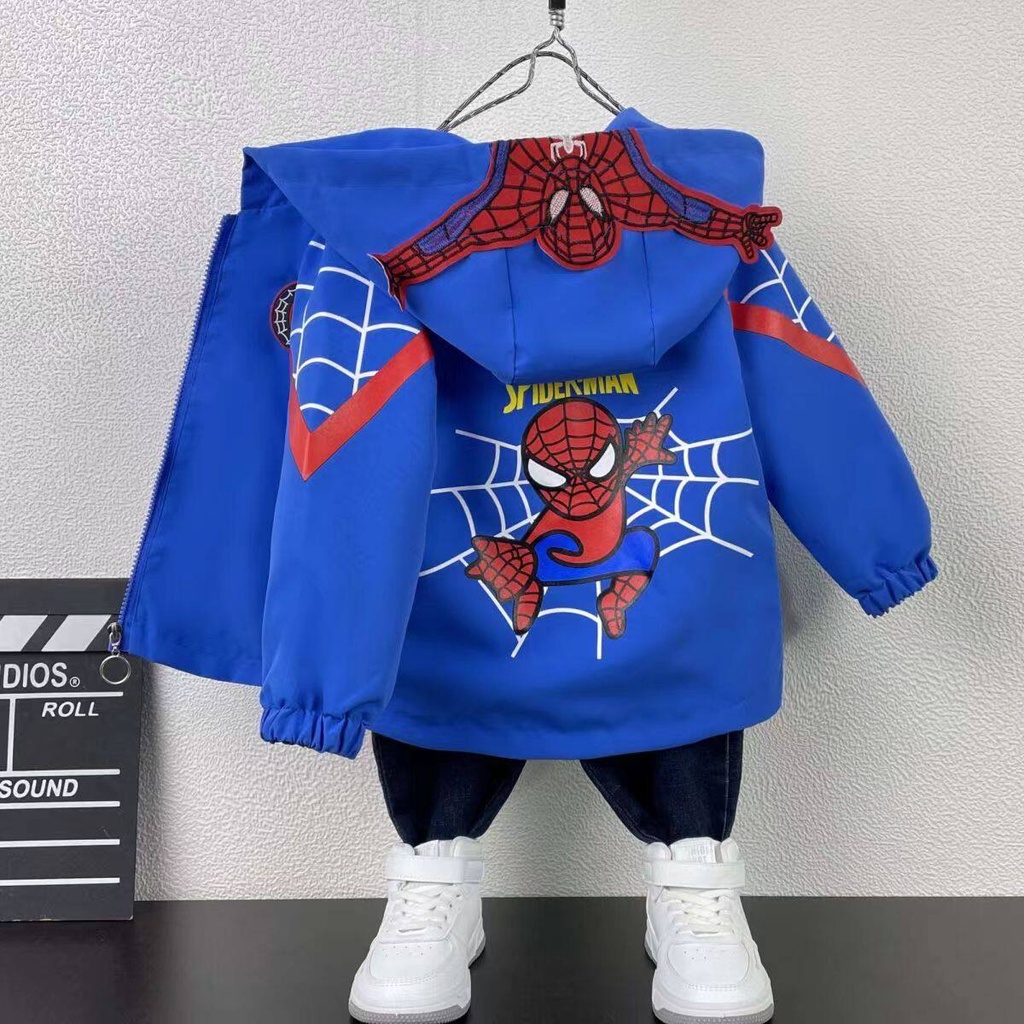 Áo Khoác hoodie Có Khóa Kéo In Hình spiderman / automan Hoạt Hình Đáng Yêu Cho Bé Trai 80-130 Tuổi