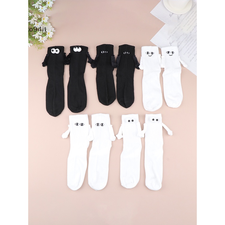 Xit Đôi Vớ Dài unisex Bằng cotton Hút Nam Châm Hình Bàn Tay Màu Trắng Đen unisex n