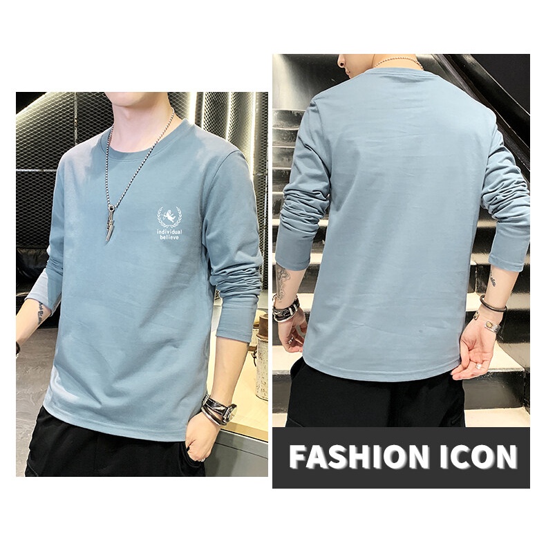 Áo Thun Tay Dài Cổ Tròn Dáng Rộng Thời Trang Phong Cách Hàn Quốc Cho Nam