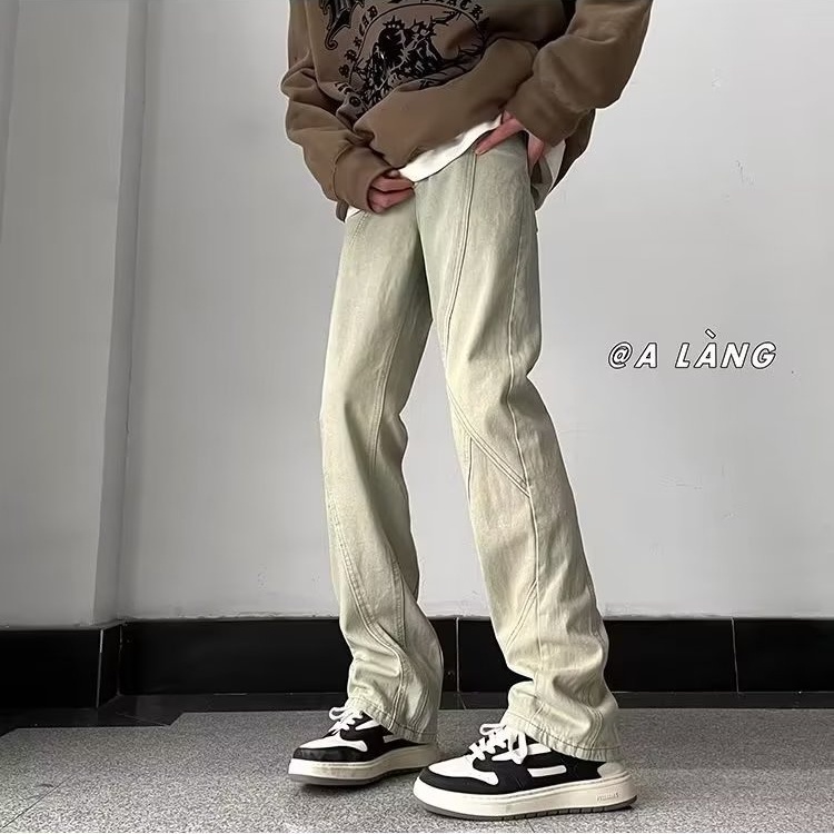 Maychao Quần Jean Ống Loe Ôm Dáng Nhuộm Màu Vàng Thời Trang Đường Phố Cao Cấp Cho Nam