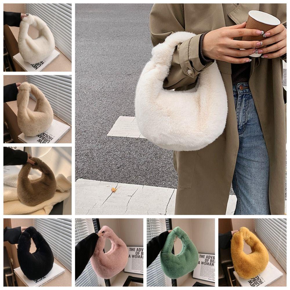 Shanhai Túi Xách Lông Thỏ Giả Màu Trơn Phong Cách Hàn Quốc Thời Trang Công Sở