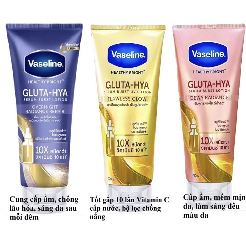Kem Dưỡng Serum Vaseline Gluta-Hya Dưỡng Da Sáng Mịn Sau 7 Ngày 330 ML Hàng Chuẩn Thái