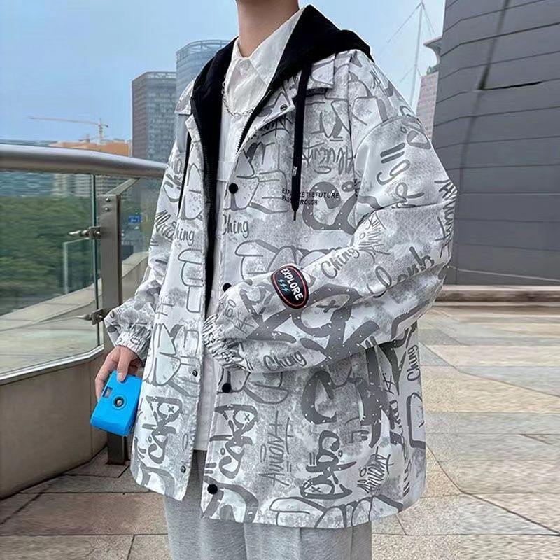Áo Khoác Hoodie Dáng Rộng In Chữ Kiểu Hồng Kông Thời Trang Mùa Thu Cho Nam