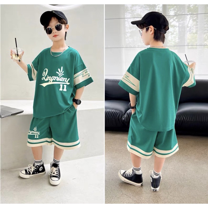 Bộ thun cotton bé trai LING LD2377